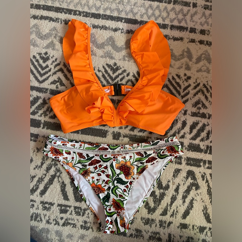 Orange floral swim suit/bikini from Cup She